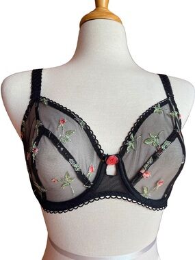 Freya Rose Blossom Plunge Bra Black Embroidered Mesh UK 30F US 30G
